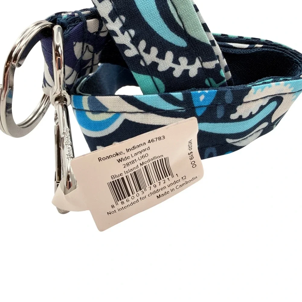 Vera Bradley Wide Lanyard Blue Island Medallion Blue Floral Keychain Ocean Gift